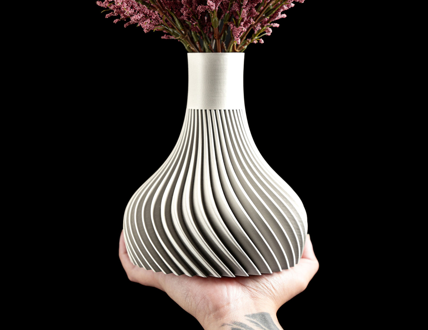 Modern Vase, Spiral Ridged Sculptural Vessel, Workplace Floral Holder Nightstand