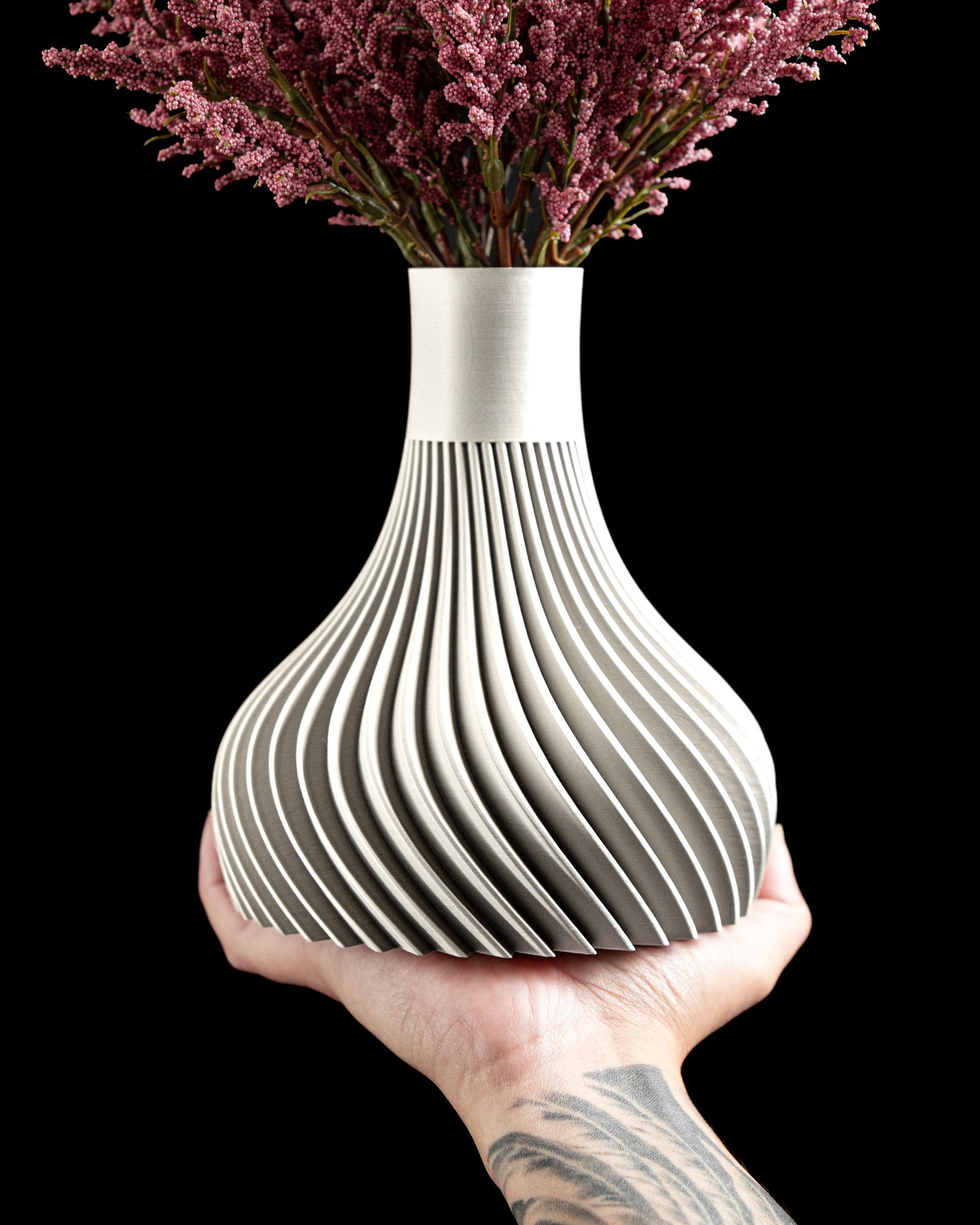 Modern Vase, Spiral Ridged Sculptural Vessel, Workplace Floral Holder Nightstand