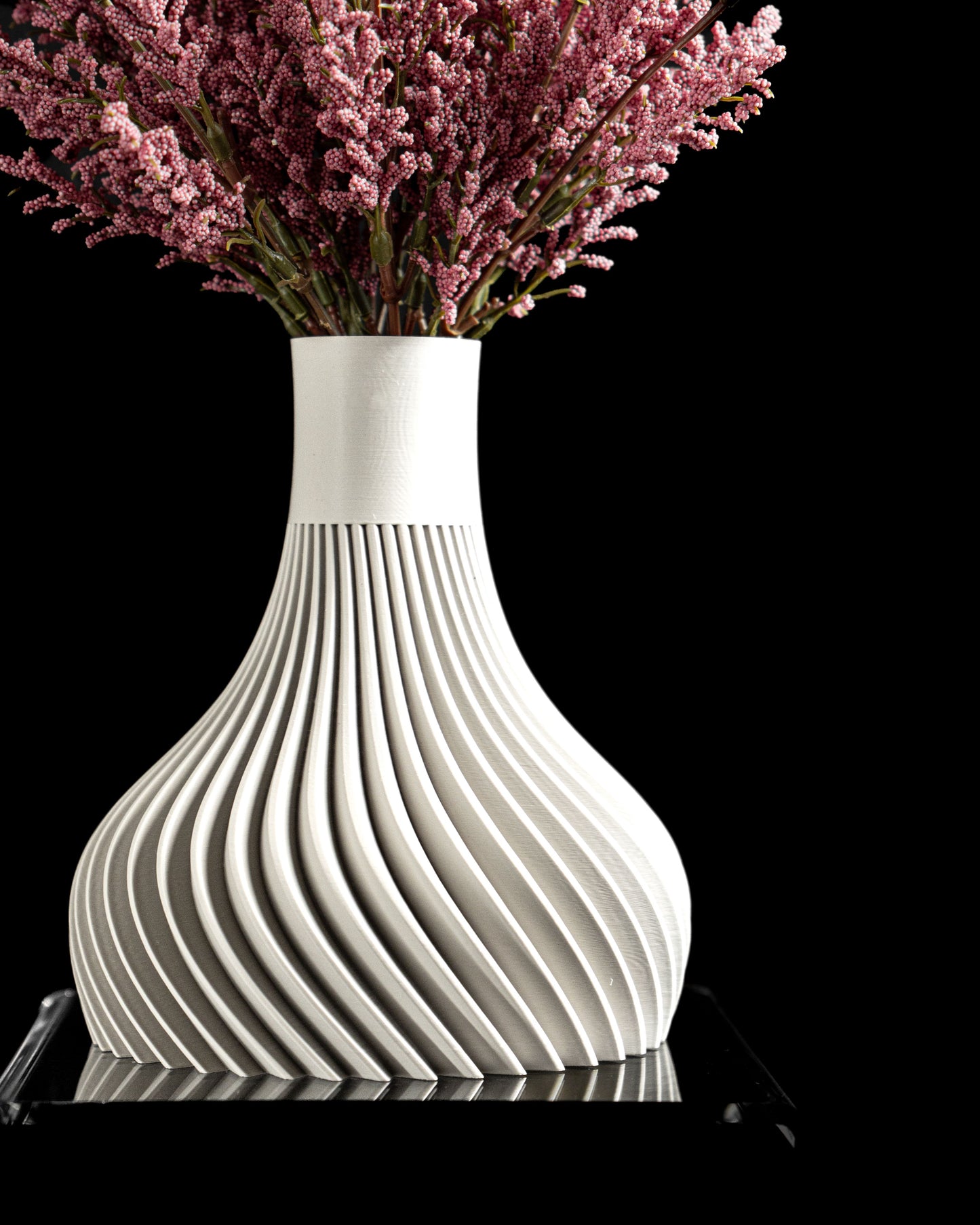 Modern Vase, Spiral Ridged Sculptural Vessel, Workplace Floral Holder Nightstand