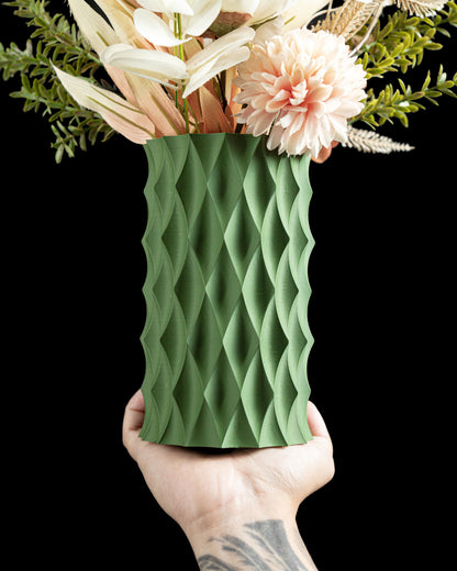 Faceted Diamond Vase, Decorative Flower Holder, Narrow Opening Single Stem Bud Container