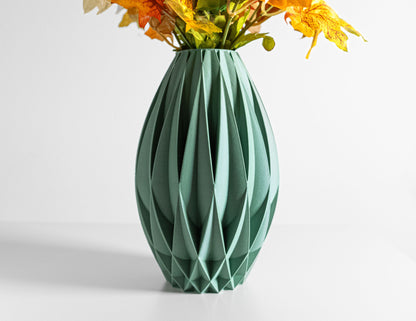 Flower Vase, Modern Ribbed Sculptural Tabletop Accent, Scandinavian Organic Decor