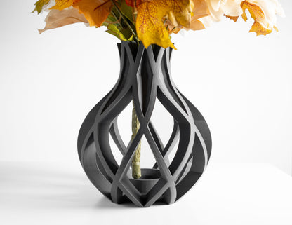 Flower Vase, Textured Ribbed Vessel, Contemporary Minimalist Desk Organizer Slate