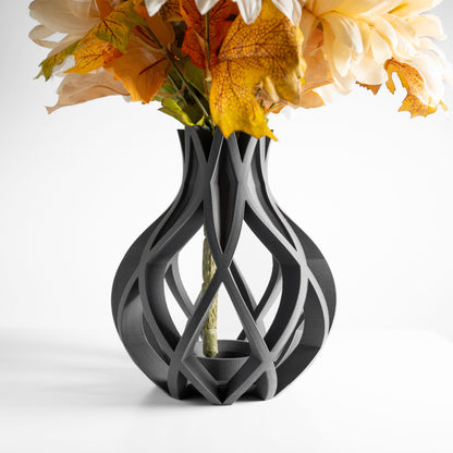 Flower Vase, Textured Ribbed Vessel, Contemporary Minimalist Desk Organizer Slate