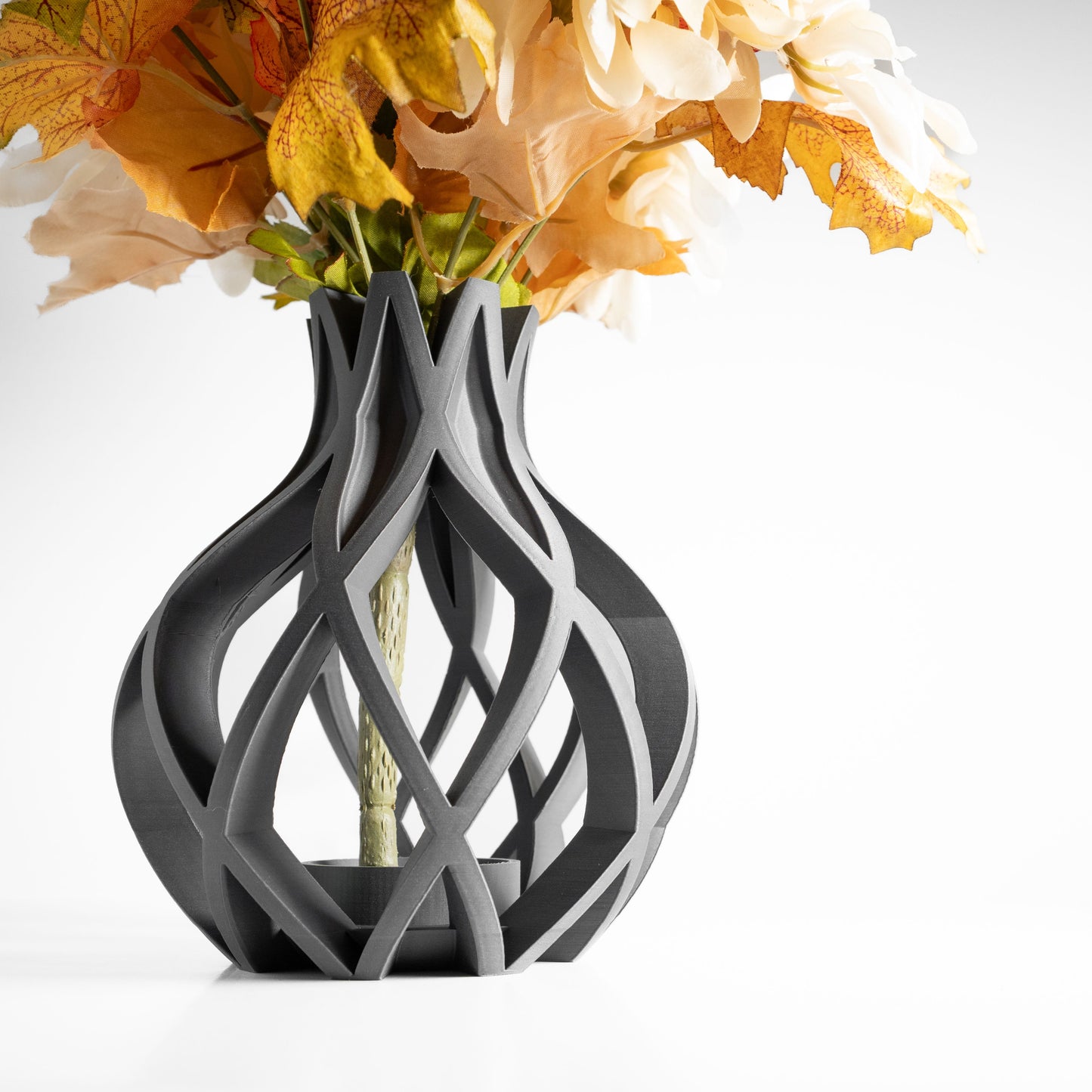 Flower Vase, Textured Ribbed Vessel, Contemporary Minimalist Desk Organizer Slate