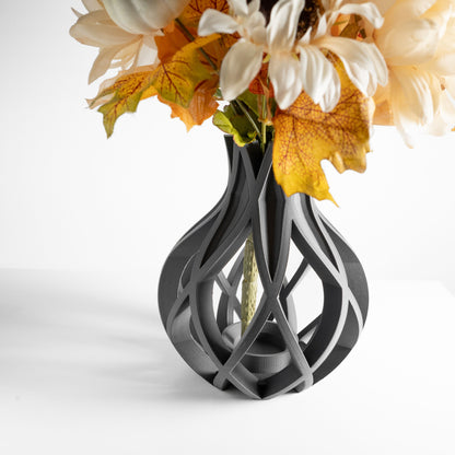 Flower Vase, Textured Ribbed Vessel, Contemporary Minimalist Desk Organizer Slate