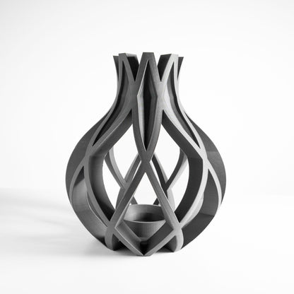 Flower Vase, Textured Ribbed Vessel, Contemporary Minimalist Desk Organizer Slate