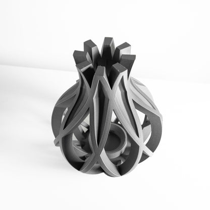 Flower Vase, Textured Ribbed Vessel, Contemporary Minimalist Desk Organizer Slate