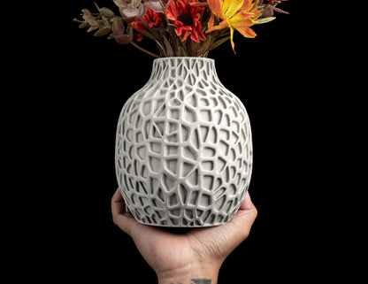 Modern Vase, Geometric Ripple Texture, Tabletop Flower Holder, Contemporary Accent