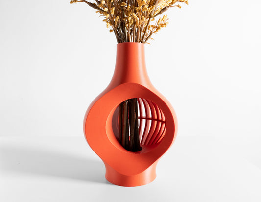 Flower Vase, Ribbed Botanical Holder, Mantelpiece Accent, Dried Plants Decoration