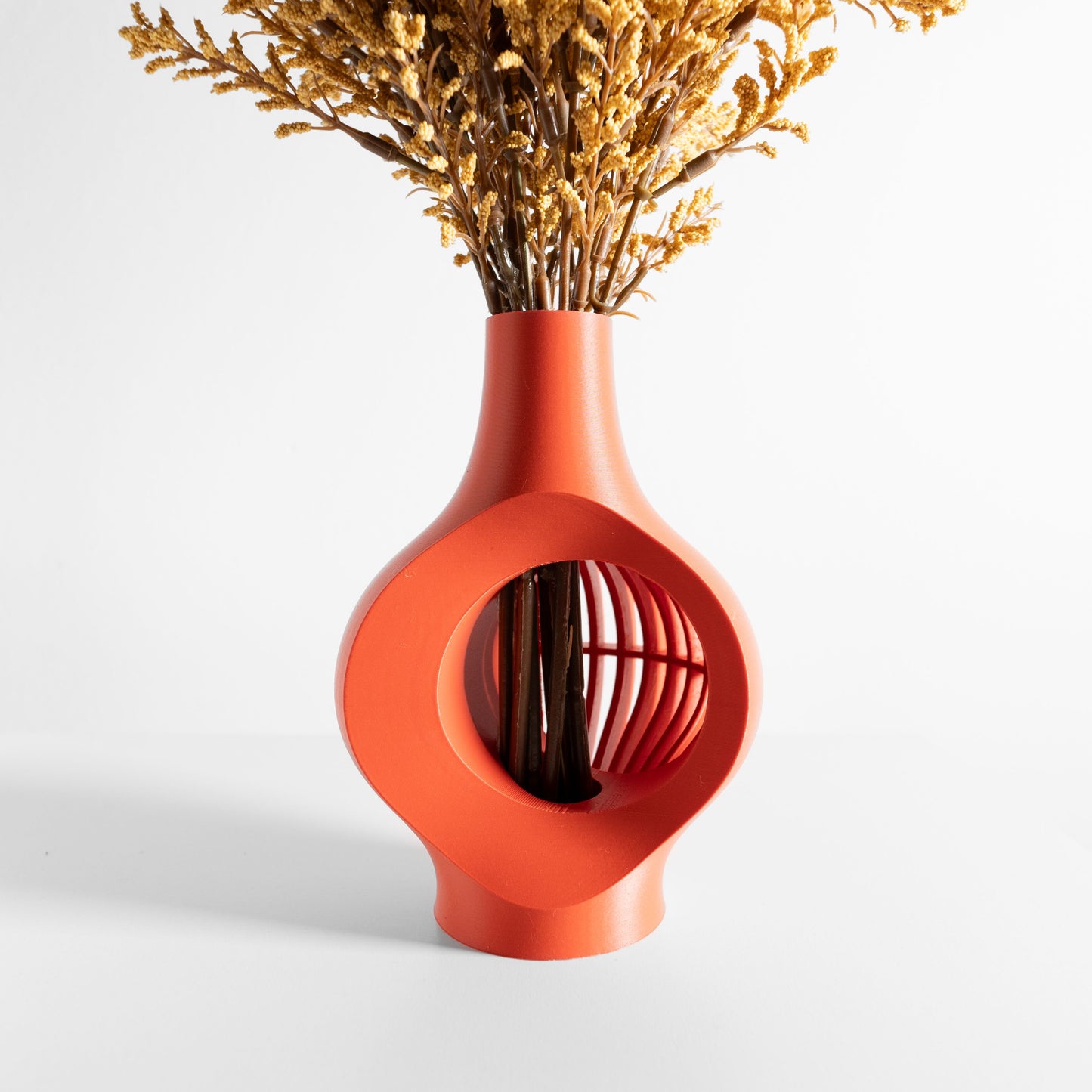 Flower Vase, Ribbed Botanical Holder, Mantelpiece Accent, Dried Plants Decoration