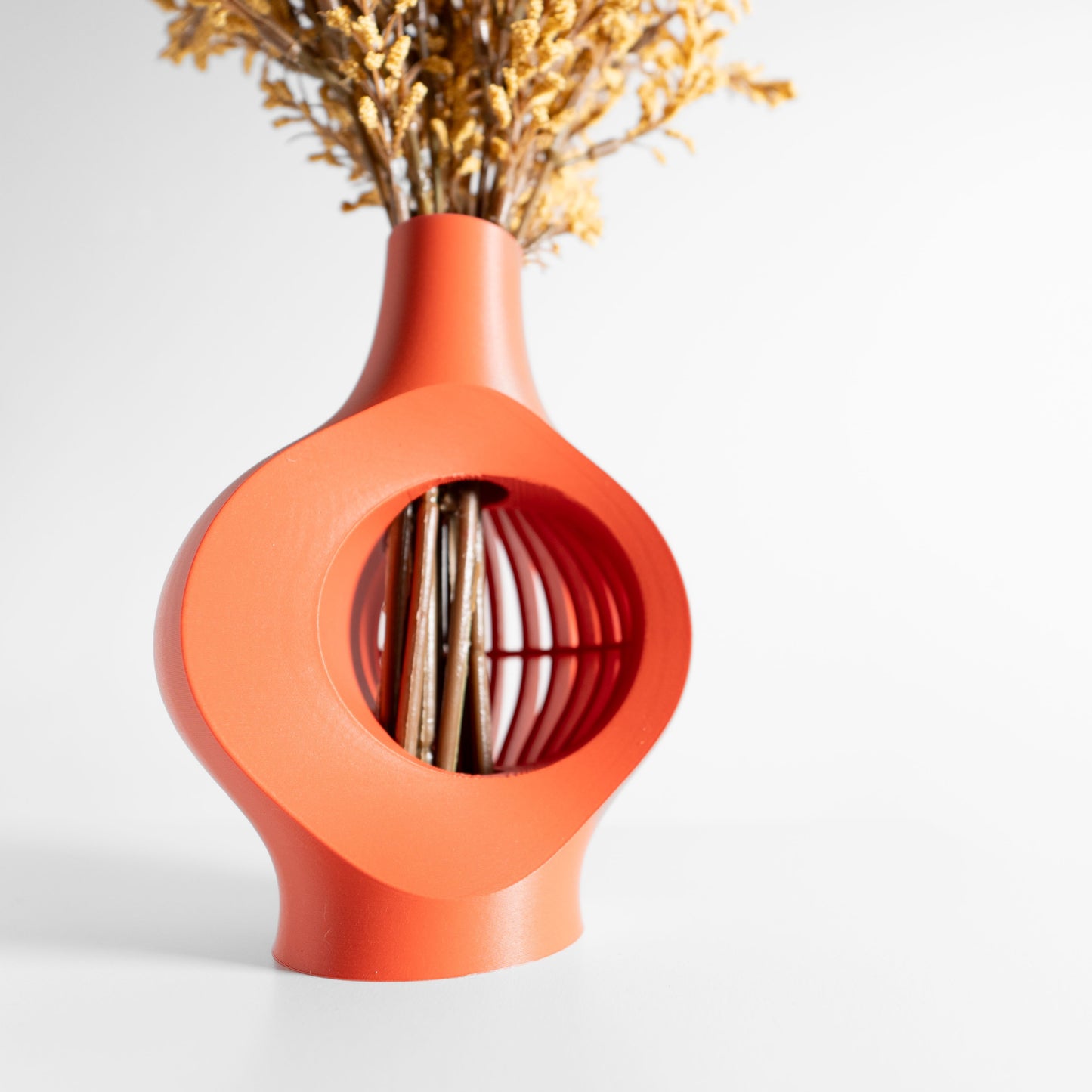 Flower Vase, Ribbed Botanical Holder, Mantelpiece Accent, Dried Plants Decoration