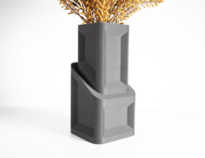 Unique Tower Vase, Sculptural Minimalist Flower Holder, Shelf Decor, Bouquet Arrangement, Narrow Neck