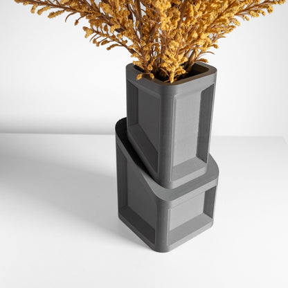 Unique Tower Vase, Sculptural Minimalist Flower Holder, Shelf Decor, Bouquet Arrangement, Narrow Neck