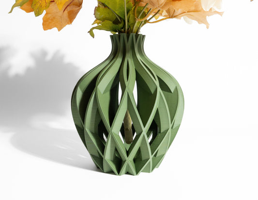 Stylish Artistic Vase, Contemporary Ripple Tabletop Flower Holder, Decorative StoneLookFinish Accent, Nordic Style, Geometric