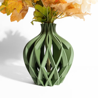 Stylish Artistic Vase, Contemporary Ripple Tabletop Flower Holder, Decorative StoneLookFinish Accent, Nordic Style, Geometric