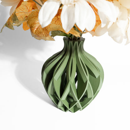 Stylish Artistic Vase, Contemporary Ripple Tabletop Flower Holder, Decorative StoneLookFinish Accent, Nordic Style, Geometric