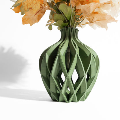 Stylish Artistic Vase, Contemporary Ripple Tabletop Flower Holder, Decorative StoneLookFinish Accent, Nordic Style, Geometric