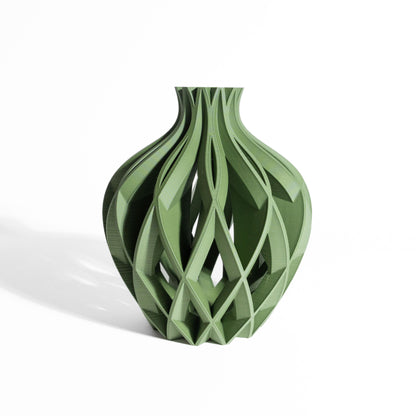 Stylish Artistic Vase, Contemporary Ripple Tabletop Flower Holder, Decorative StoneLookFinish Accent, Nordic Style, Geometric