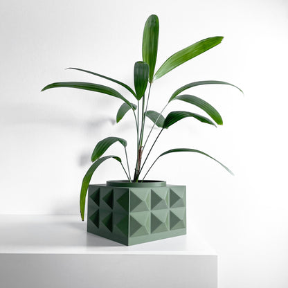 Square Artistic Planter Pot, Geometric Plant Vessel, Original Desk Herb Organizer, Minimalist, Art Deco