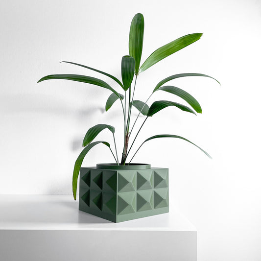 Square Artistic Planter Pot, Geometric Plant Vessel, Original Desk Herb Organizer, Minimalist, Art Deco