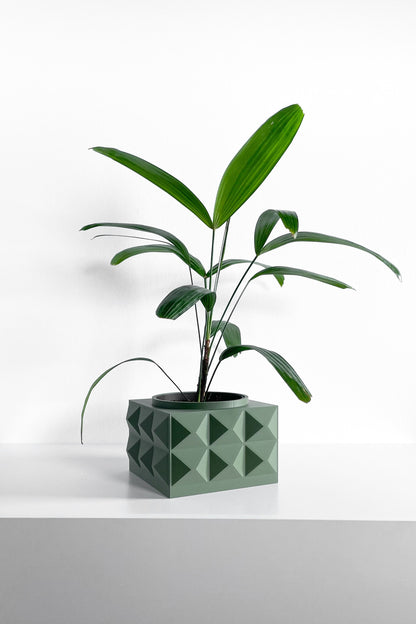 Square Artistic Planter Pot, Geometric Plant Vessel, Original Desk Herb Organizer, Minimalist, Art Deco