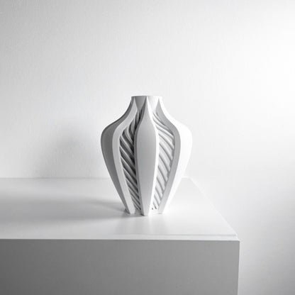 Modern Vase, Architectural Single Stem Holder, White Black Tabletop DecorativeAccent