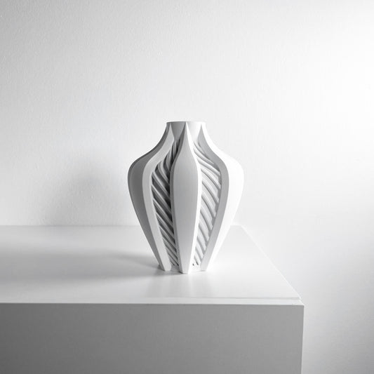 Modern Vase, Architectural Single Stem Holder, White Black Tabletop DecorativeAccent