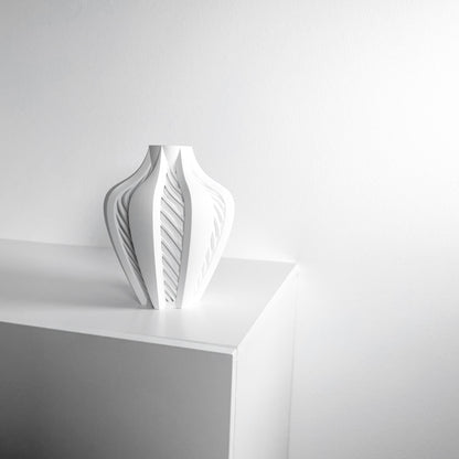 Modern Vase, Architectural Single Stem Holder, White Black Tabletop DecorativeAccent