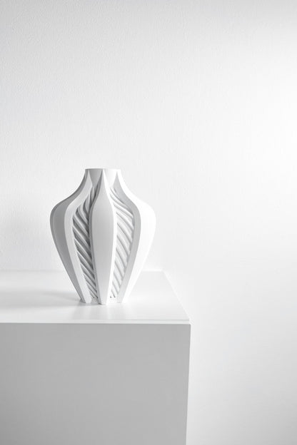 Modern Vase, Architectural Single Stem Holder, White Black Tabletop DecorativeAccent