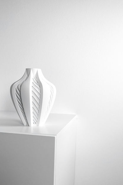 Modern Vase, Architectural Single Stem Holder, White Black Tabletop DecorativeAccent