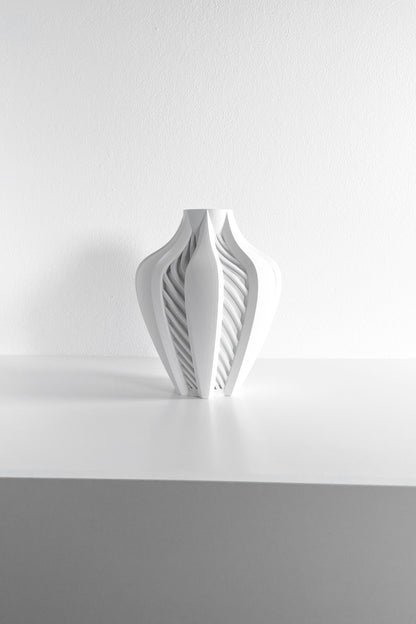 Modern Vase, Architectural Single Stem Holder, White Black Tabletop DecorativeAccent