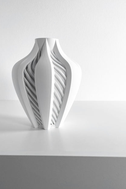 Modern Vase, Architectural Single Stem Holder, White Black Tabletop DecorativeAccent