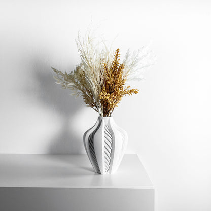 Modern Vase, Architectural Single Stem Holder, White Black Tabletop DecorativeAccent