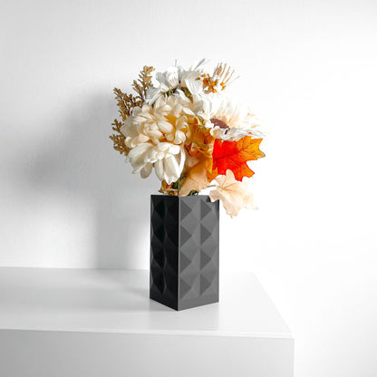 Original Artistic Vase, Square Tabletop Flower Holder, Contemporary Ceramic-Style Design, Art Deco, Stylish Decor