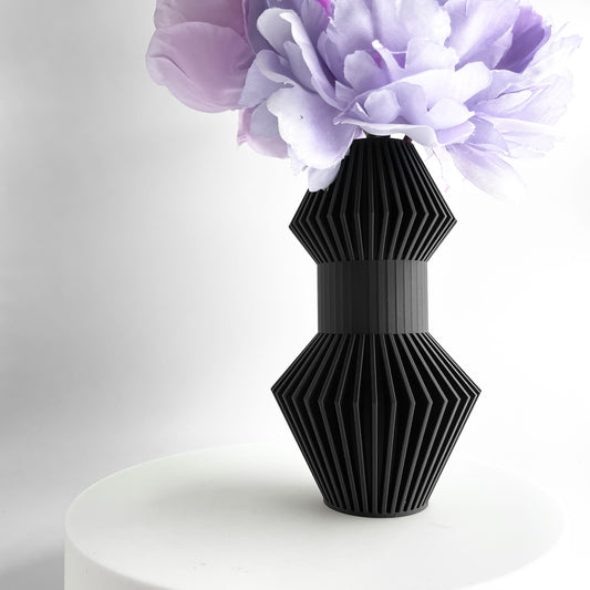 Vase, Modern Sculptural Tabletop Flower Holder, Mantel Display Elegant MatteBlackFinish