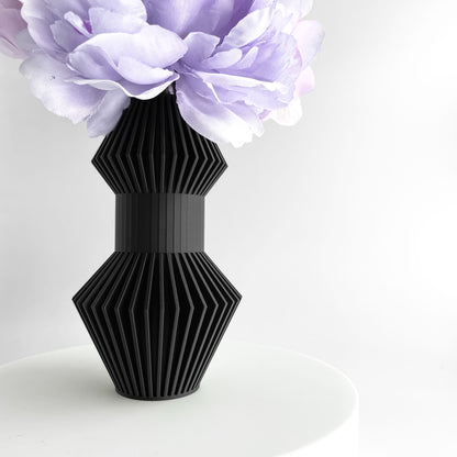 Vase, Modern Sculptural Tabletop Flower Holder, Mantel Display Elegant MatteBlackFinish
