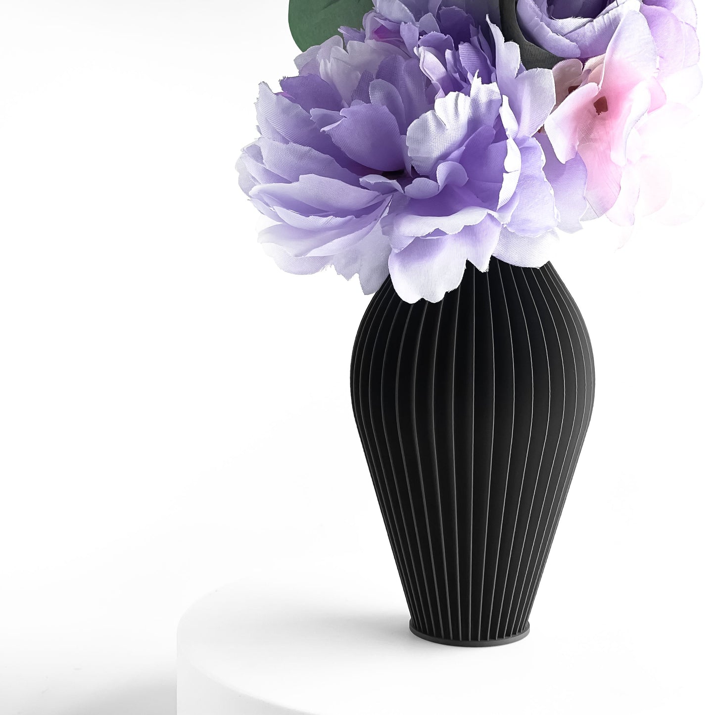 Vase Ornamental Rippled, Tabletop Flower Holder, Workstation Accent, Nordic Style, Midnight Black