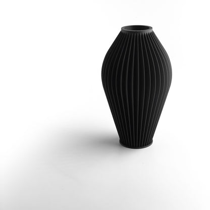 Vase Ornamental Rippled, Tabletop Flower Holder, Workstation Accent, Nordic Style, Midnight Black