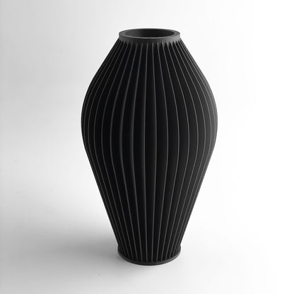 Vase Ornamental Rippled, Tabletop Flower Holder, Workstation Accent, Nordic Style, Midnight Black