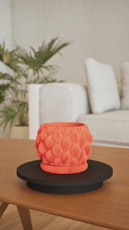 Ripple Planter Pot, Desktop Succulent Display, Contemporary Organizer, Vibrant Orange