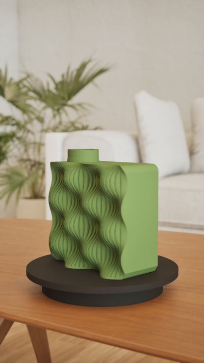 modern vase, sculptural ribbed planter japandi decor, elegant tabletop organizer