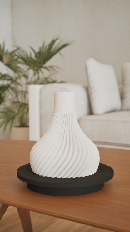 Modern Vase, Spiral Ridged Sculptural Vessel, Workplace Floral Holder Nightstand