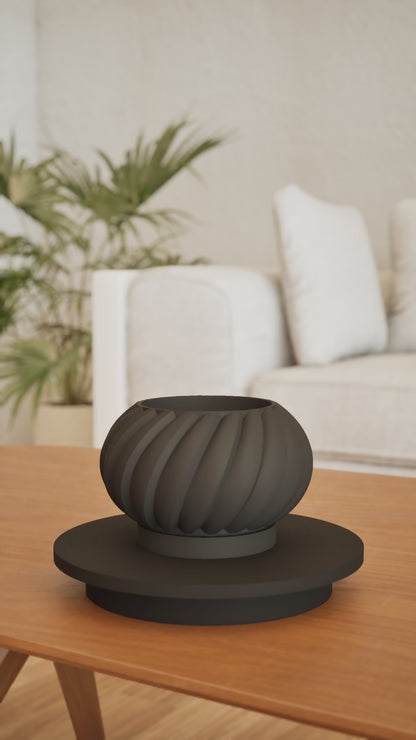 Planter Pot, Contemporary Sculptural Container, Indoor Succulent Holder Black Matte