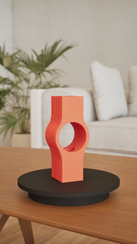 Arrangement Vase, Contemporary Ribbed Tabletop Flower Holder, Circle Tower, Mantel Statement, Dried Eucalyptus