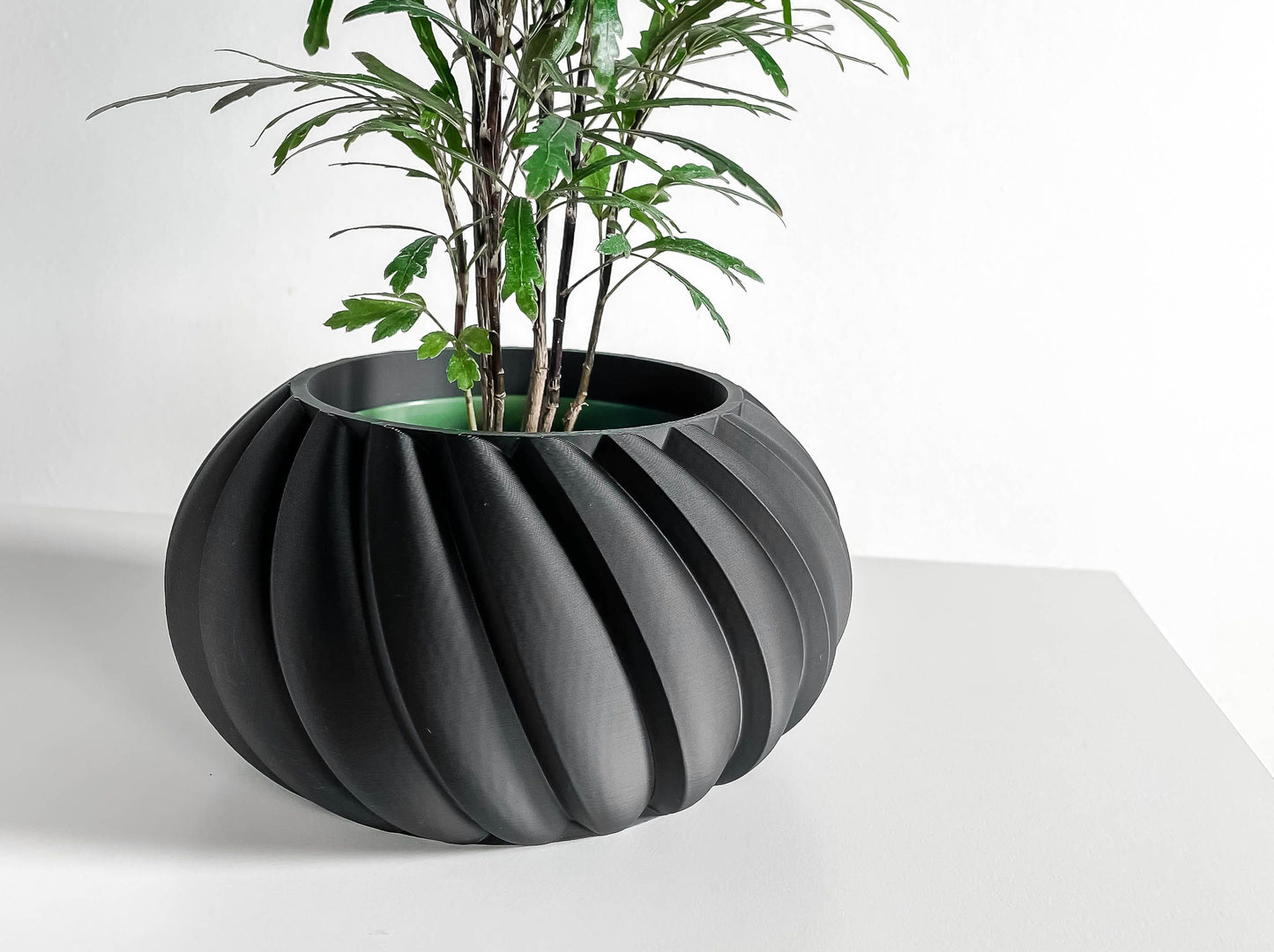 Planter Pot, Contemporary Sculptural Container, Indoor Succulent Holder Black Matte