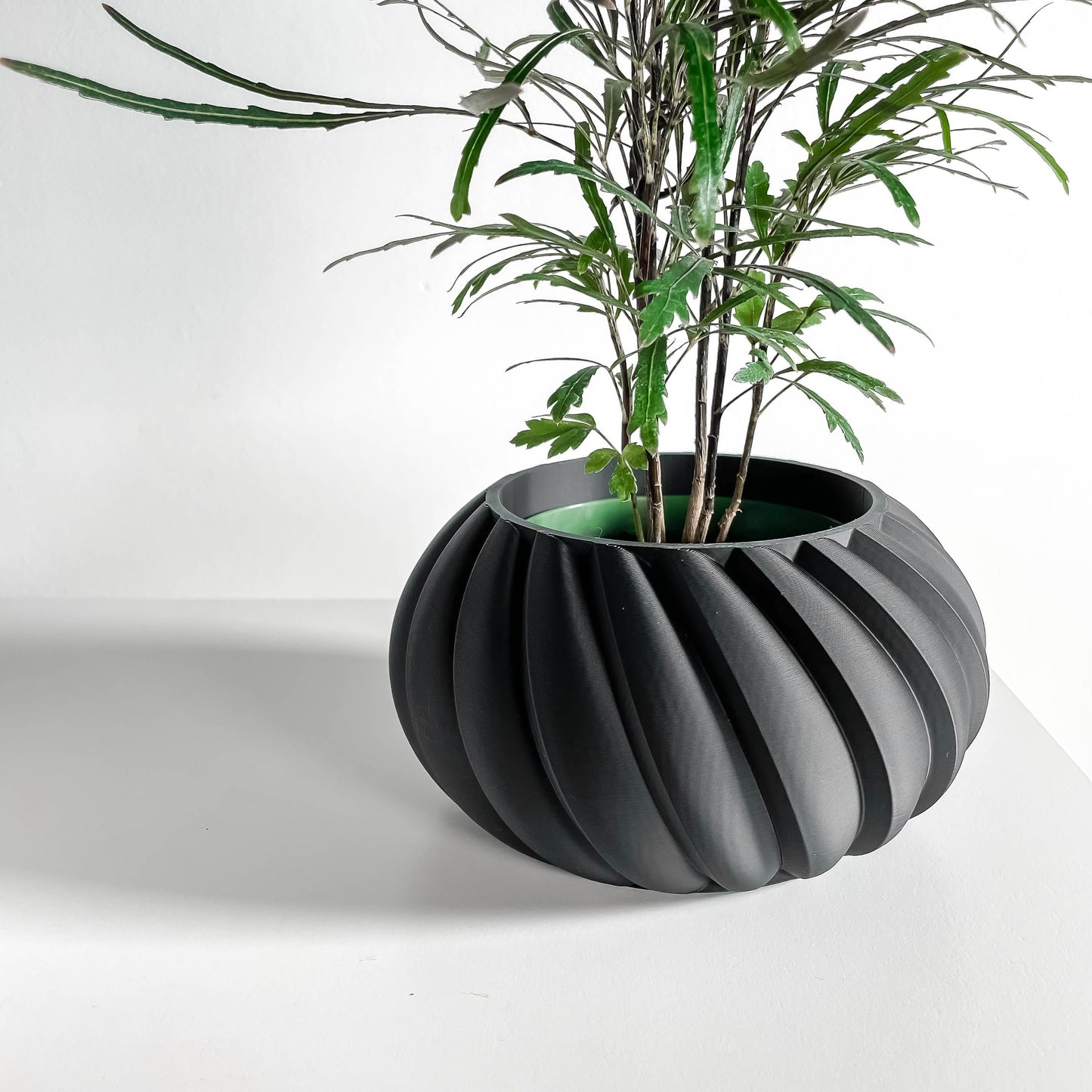 Planter Pot, Contemporary Sculptural Container, Indoor Succulent Holder Black Matte