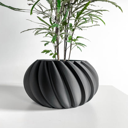 Planter Pot, Contemporary Sculptural Container, Indoor Succulent Holder Black Matte