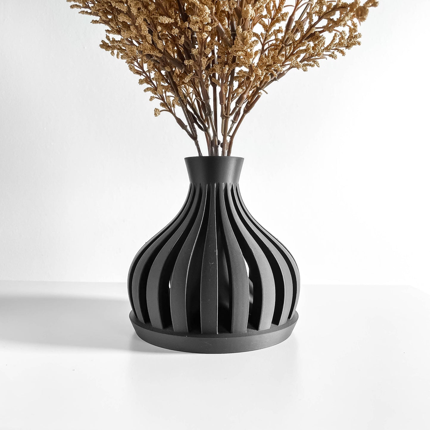 Modern Vase, Curved Neutral Minimalist Tabletop Vessel, Elegant Postmodern Accent