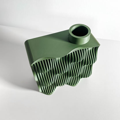 modern vase, sculptural ribbed planter japandi decor, elegant tabletop organizer