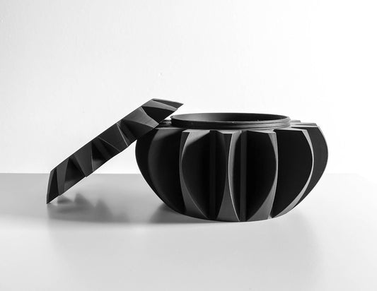 lidded storage jar, twist lid organizer, countertop vanity container, minimalist